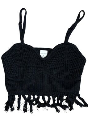 wild fable Small Black Knit Cropped Fringe Tank